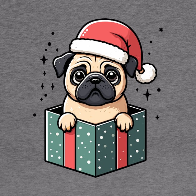 Pug In Present Dog Christmas Festive Santa Hat by Francois Ringuette
